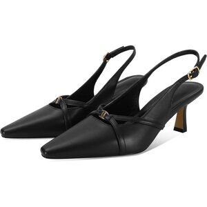 Women's Black Pointed Toe Slingback Pumps Low Kitten Heels Dress Shoes